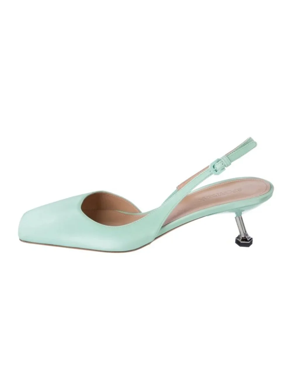 Sportmax Max Mara Turquoise Leather Slingback Pump Sculptural Kitten Heel Sz 39